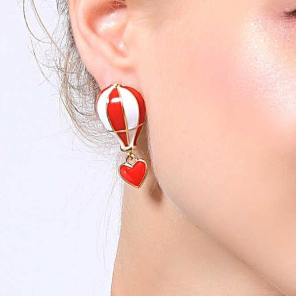 LiveChicStyle Jewelry - Red Hot Air Balloon Heart Earrings